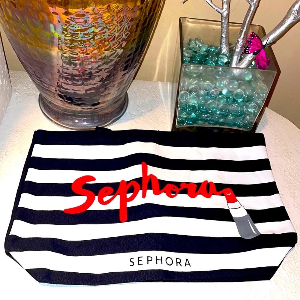 NWT Sephora Black & White Striped Reusable Canvas Tote